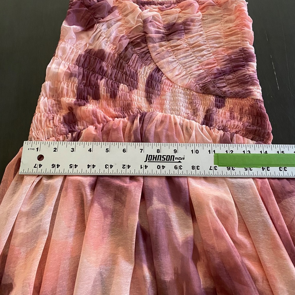 Free People Mesh Midi Dress Soft Pink Purple Watercolor Smocked Feminine Fairy - Picture 13 of 14